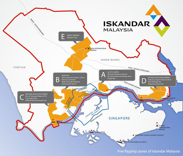 A map of the proposed Iskandar region and Singapore, By: Medini