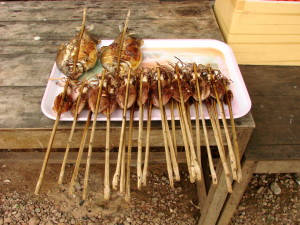 Grilled fish and squid for sale, By: Adam Jones