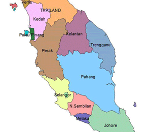 The states Perak, Kedah & Perlis in Northern Malaysia